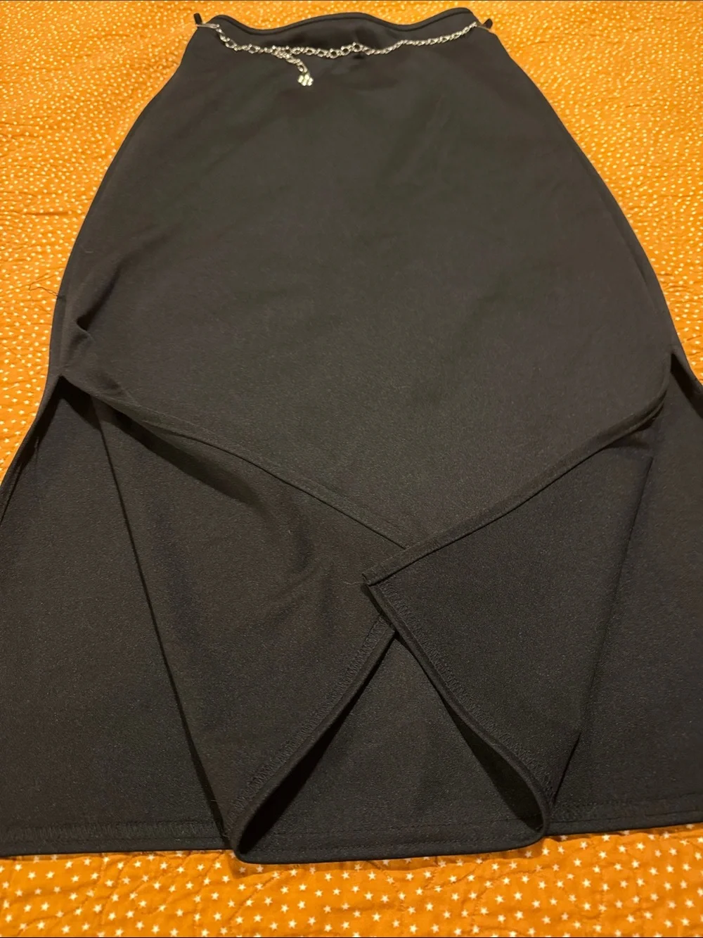 Vintage Y2K Amy Byer Black Maxi Skirt with Side Slit and Chain Detail